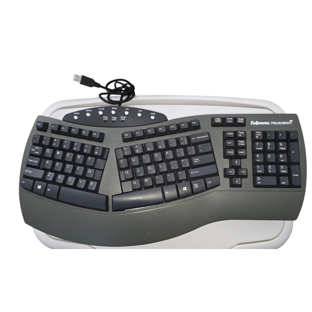 Fellowes Microban Split Ergonomic Wired USB Keyboard‎ KU-9938 Gray Black 98915
